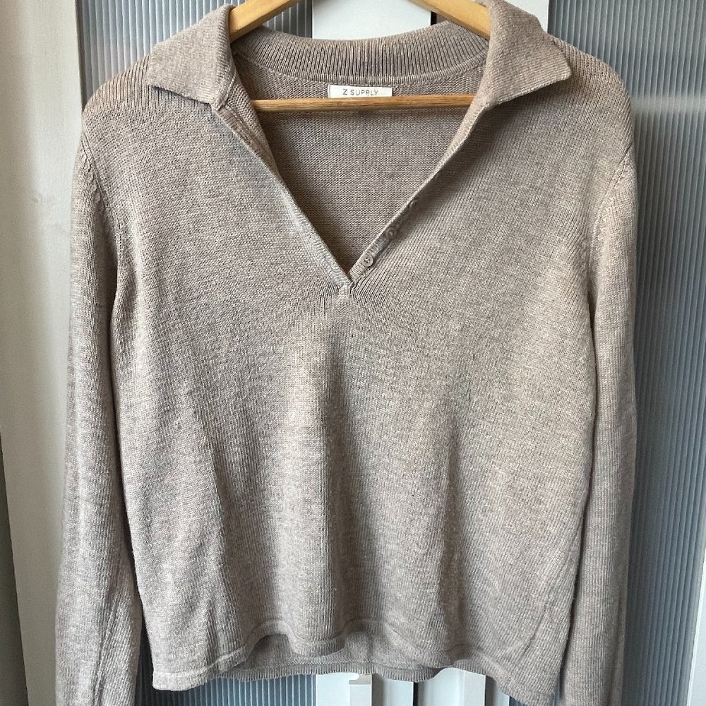 Z Supply Knit Collar Sweater in Oatmeal, size L